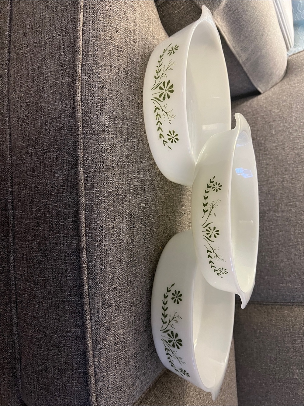 Vintage Glasbake Green Daisy Casserole Dish set of 3: 2-8in 1.5qt & 1-12" x 8.5"